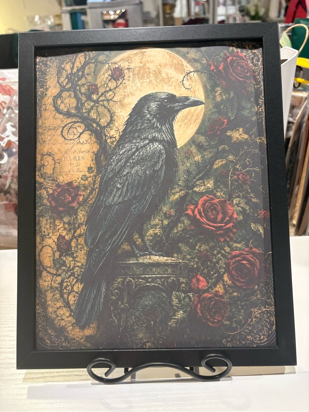 Black Raven and Red Rose Framed 8x10 Art Print - Gothic Home Wall Decor